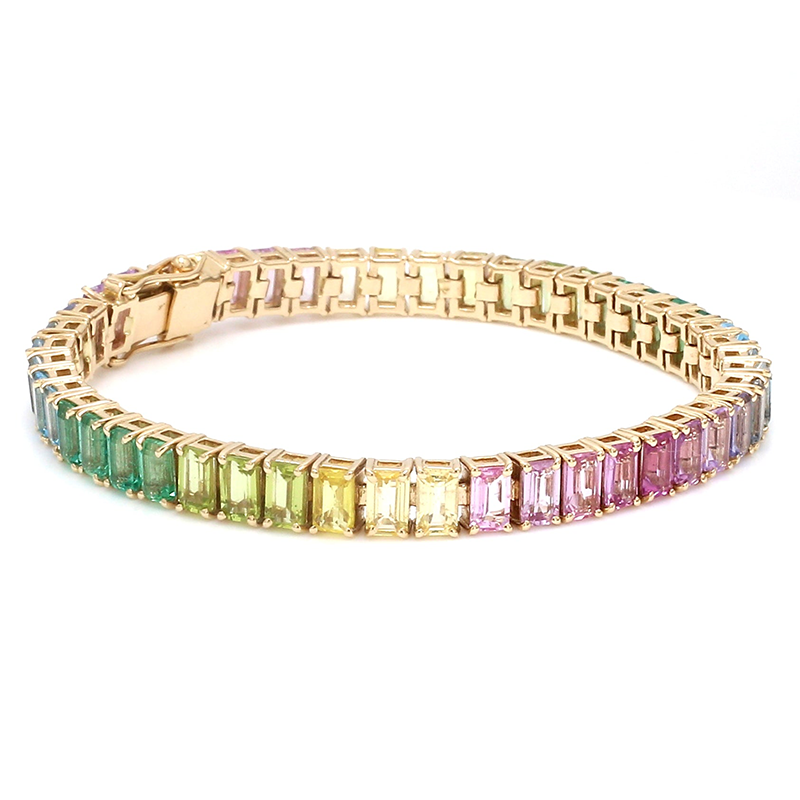 Rainbow Gemstone Emerald Cut Pastel Bracelet