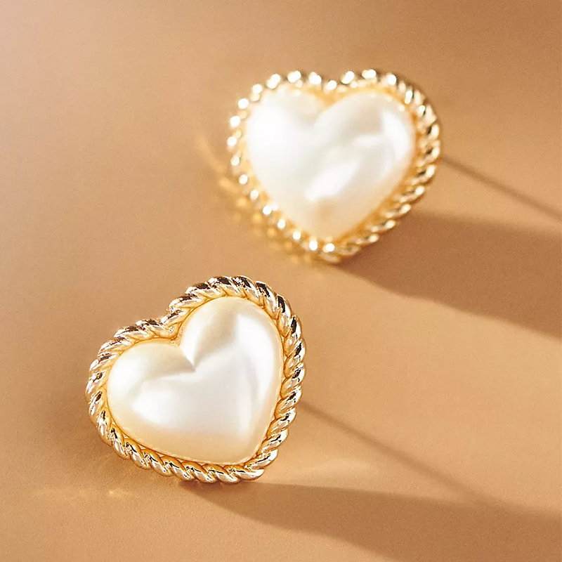 Vintage Heart Freshwater Pearl Post Earrings