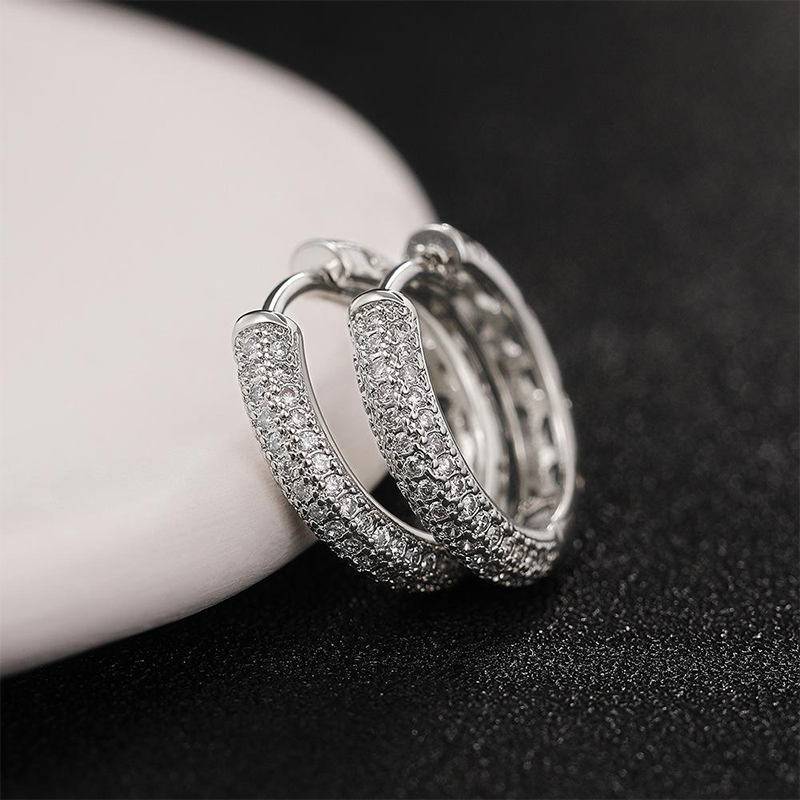 Silver Hoop Earrings Dazzling Micro Paved Diamond