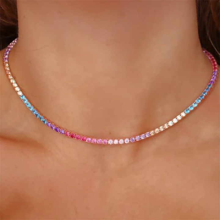 Rainbow Sapphire 2MM Tennis Necklace