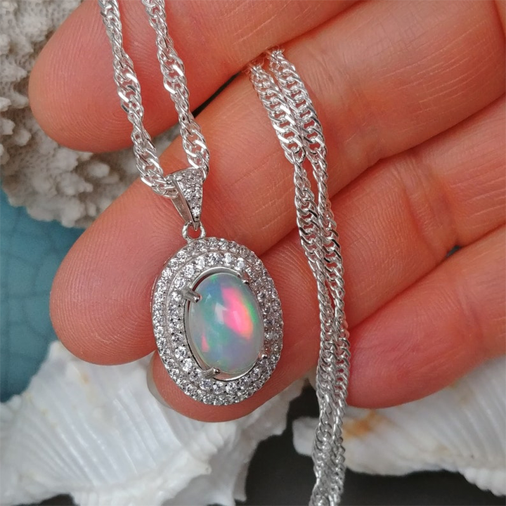 Natural Ethiopian OPAL & Lab-Grown Diamond Sway Necklace