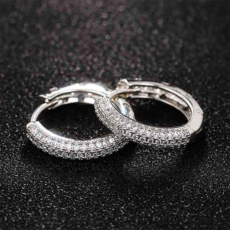 Silver Hoop Earrings Dazzling Micro Paved Diamond