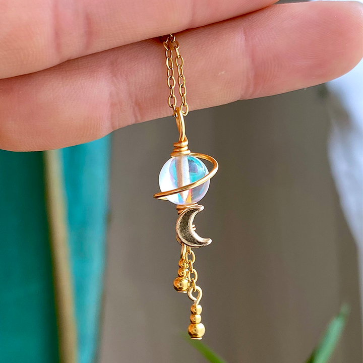 Golden Galactic Goddess Moonstone Necklace