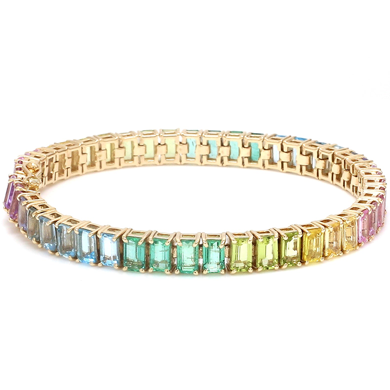 Rainbow Gemstone Emerald Cut Pastel Bracelet