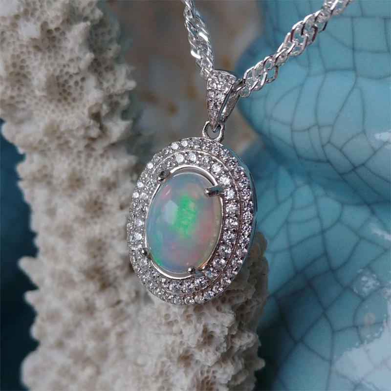 Natural Ethiopian OPAL & Lab-Grown Diamond Sway Necklace