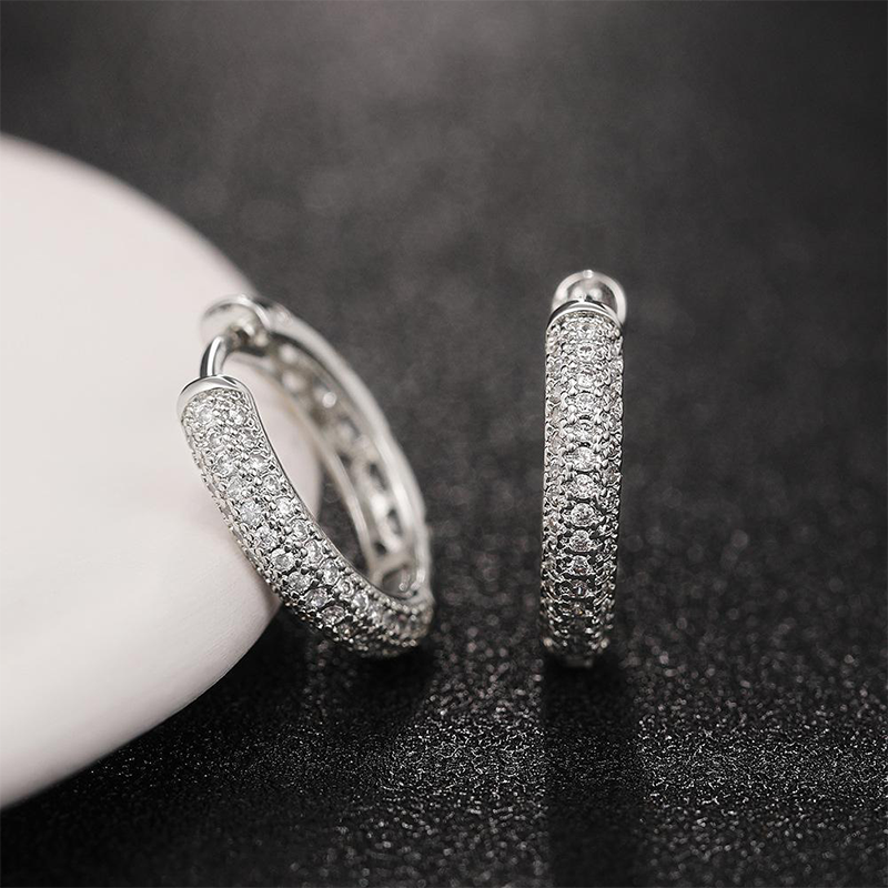 Silver Hoop Earrings Dazzling Micro Paved Diamond