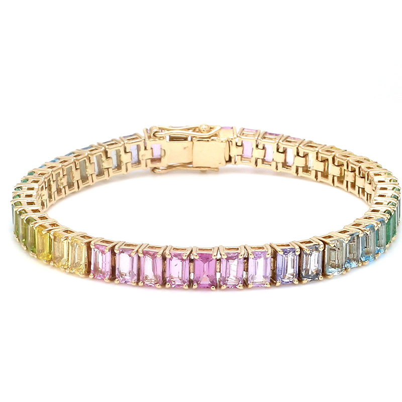 Rainbow Gemstone Emerald Cut Pastel Bracelet