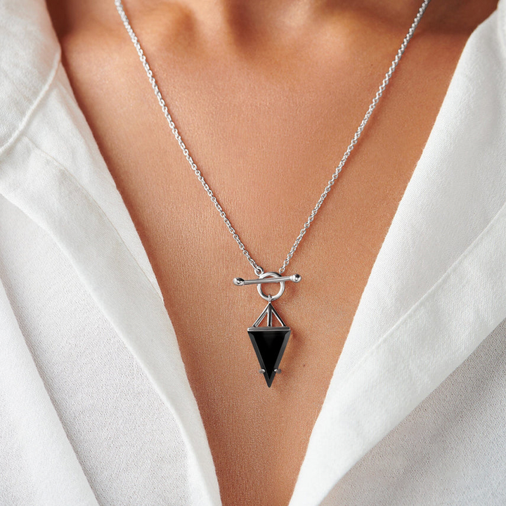 Heroine T Lock Black Obsidian Necklace