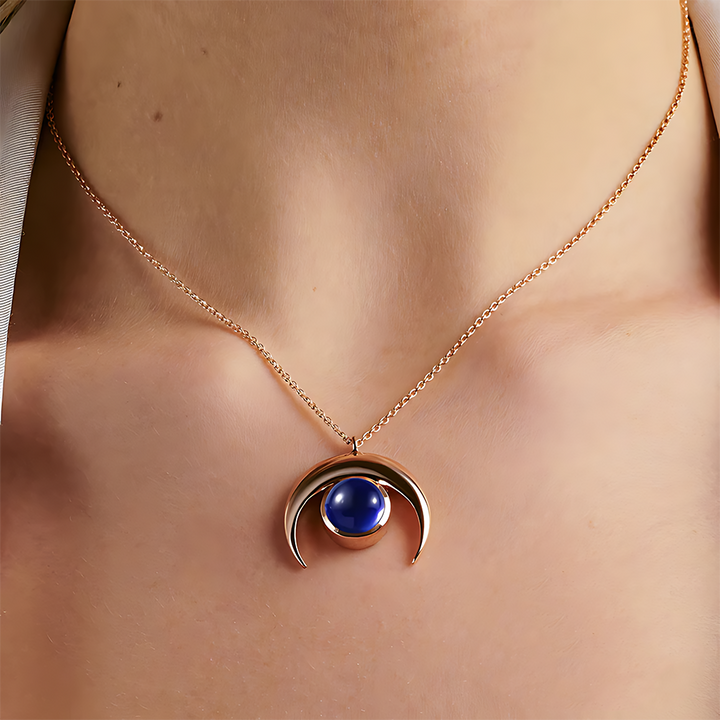 Blue Sapphire Necklace - Crescent Moon