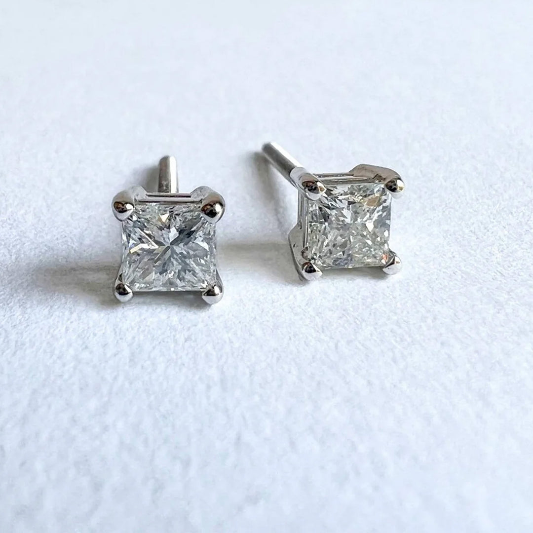 Diamond Princess Cut Stud Earrings