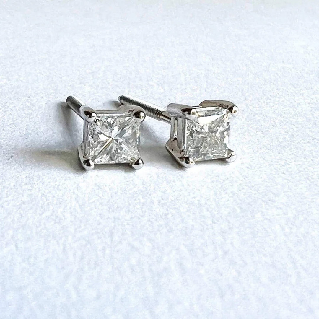 Diamond Princess Cut Stud Earrings