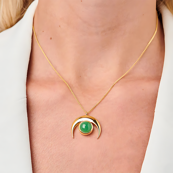 Green Jade Necklace - Crescent Moon