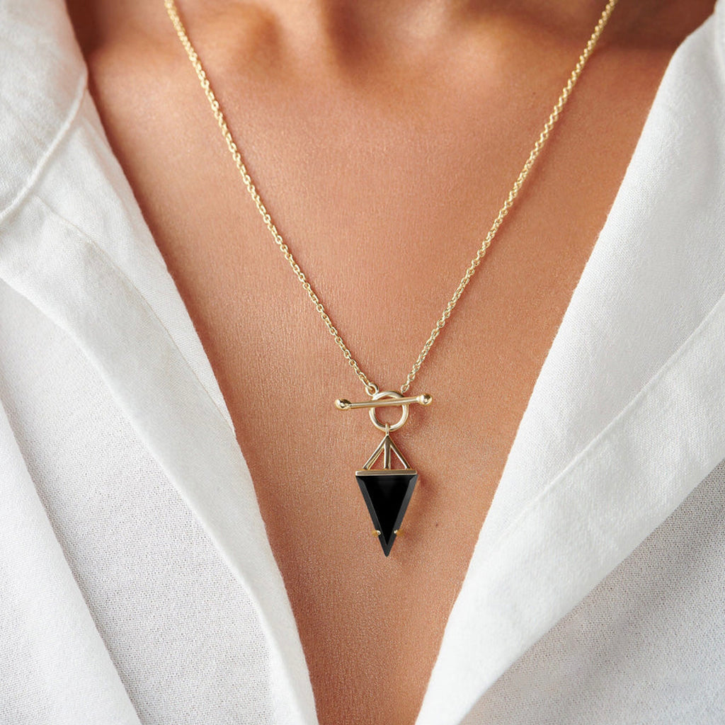 Heroine T Lock Black Obsidian Necklace