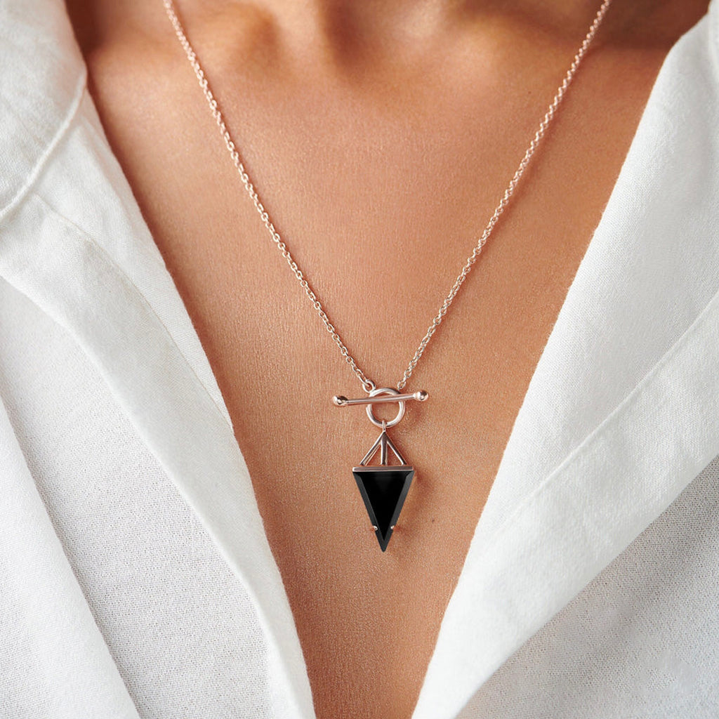 Heroine T Lock Black Obsidian Necklace