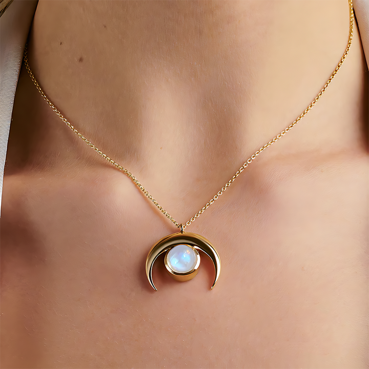 Moonstone Necklace - Crescent Moon