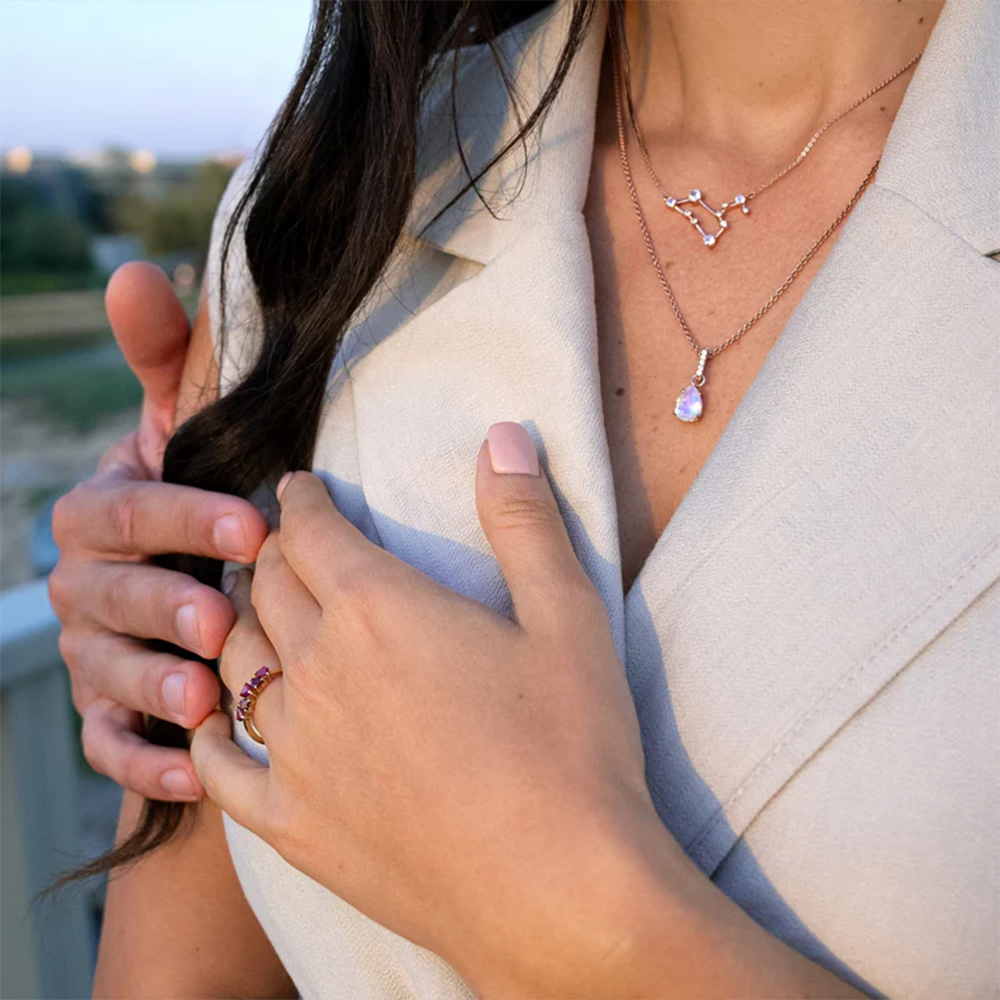 Moonstone Necklace - Leo Zodiac Constellation