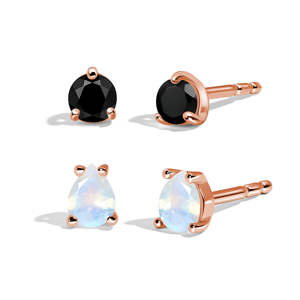 Black Obsidian Moonstone Petite Round & Teardrop Studs