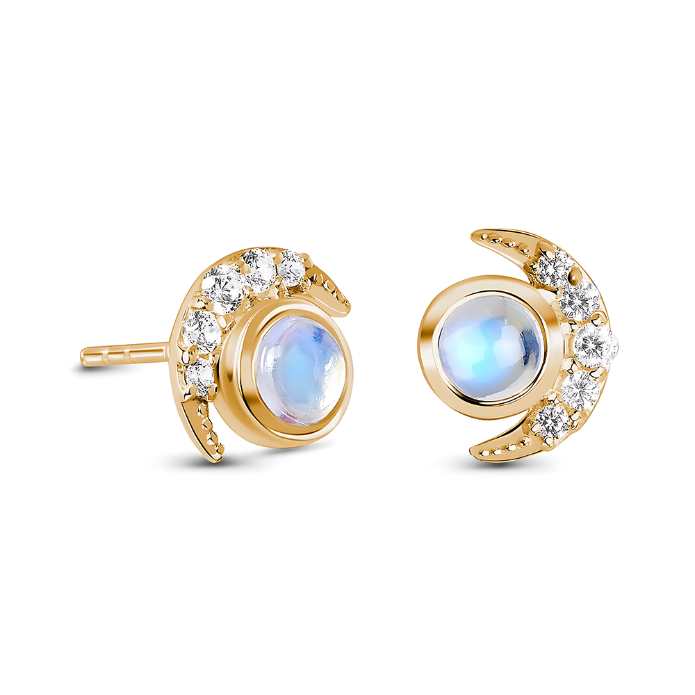 Moonstone / White Topaz Earrings - Moonlighters Studs