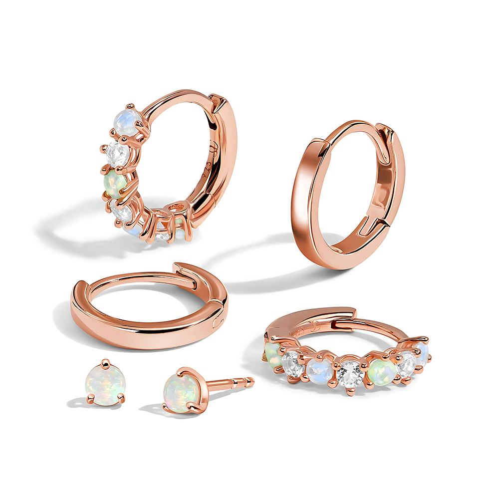 Bonny & Plain Hoops & Opal Petite Round Studs