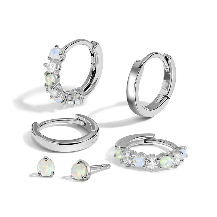 Bonny & Plain Hoops & Opal Petite Round Studs