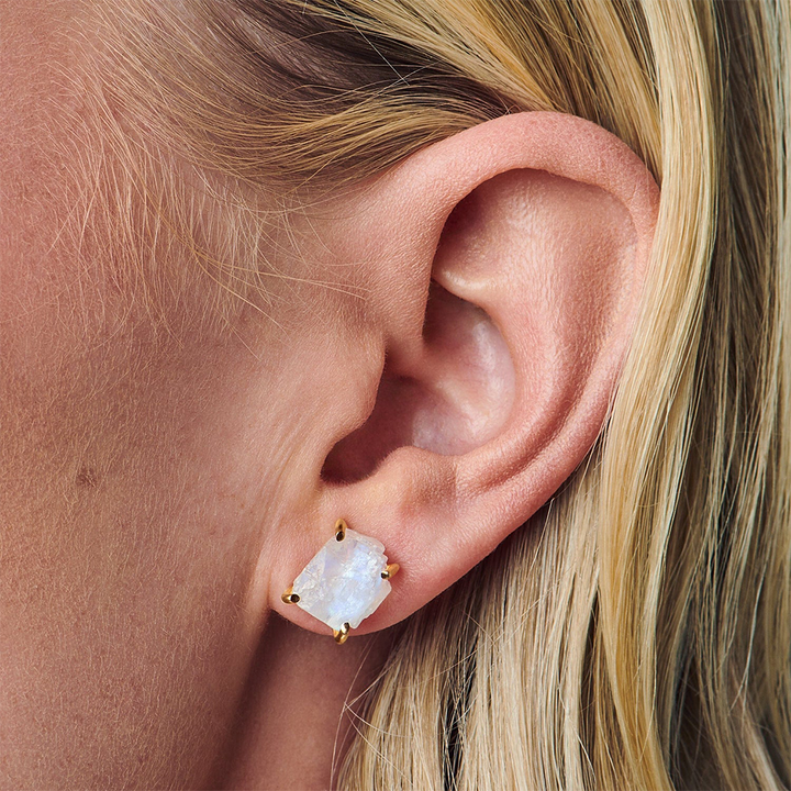 Raw Crystal Studs - Moonstone Studs