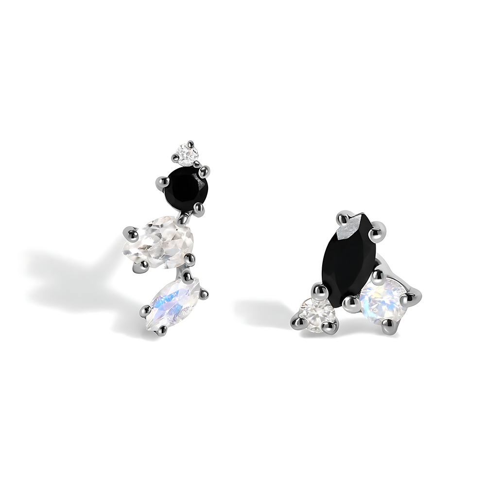 Moonstone Black Onyx Earrings - Aerial Climbers