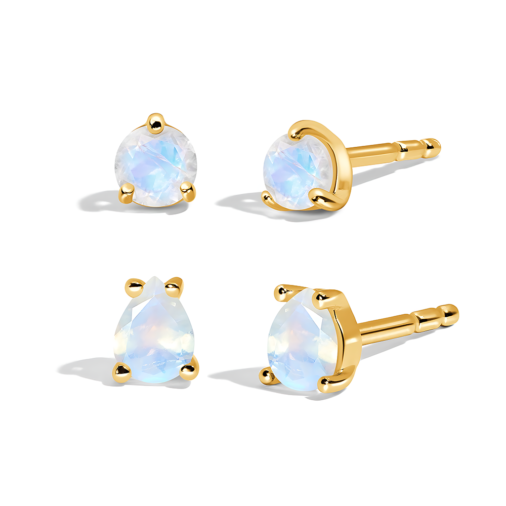 Moonstone Petite Round & Teardrop Studs