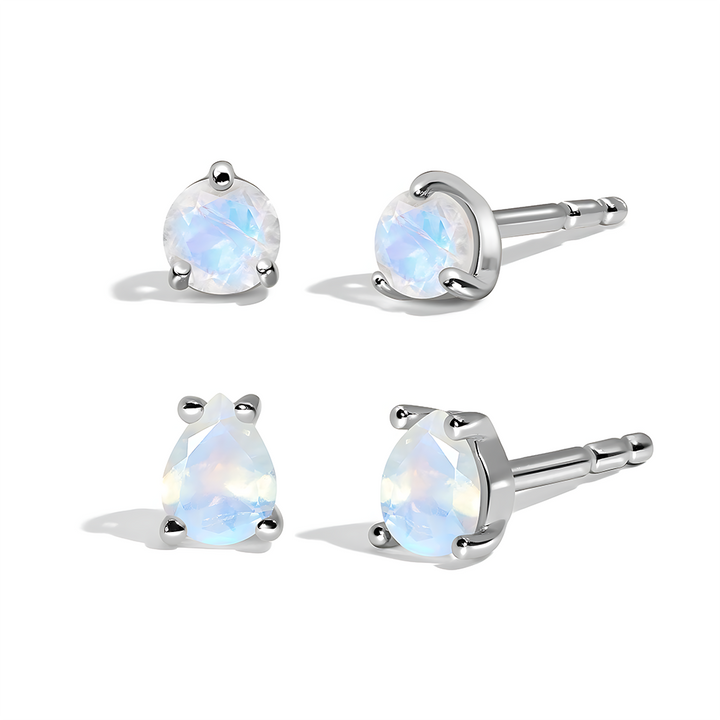 Moonstone Petite Round & Teardrop Studs