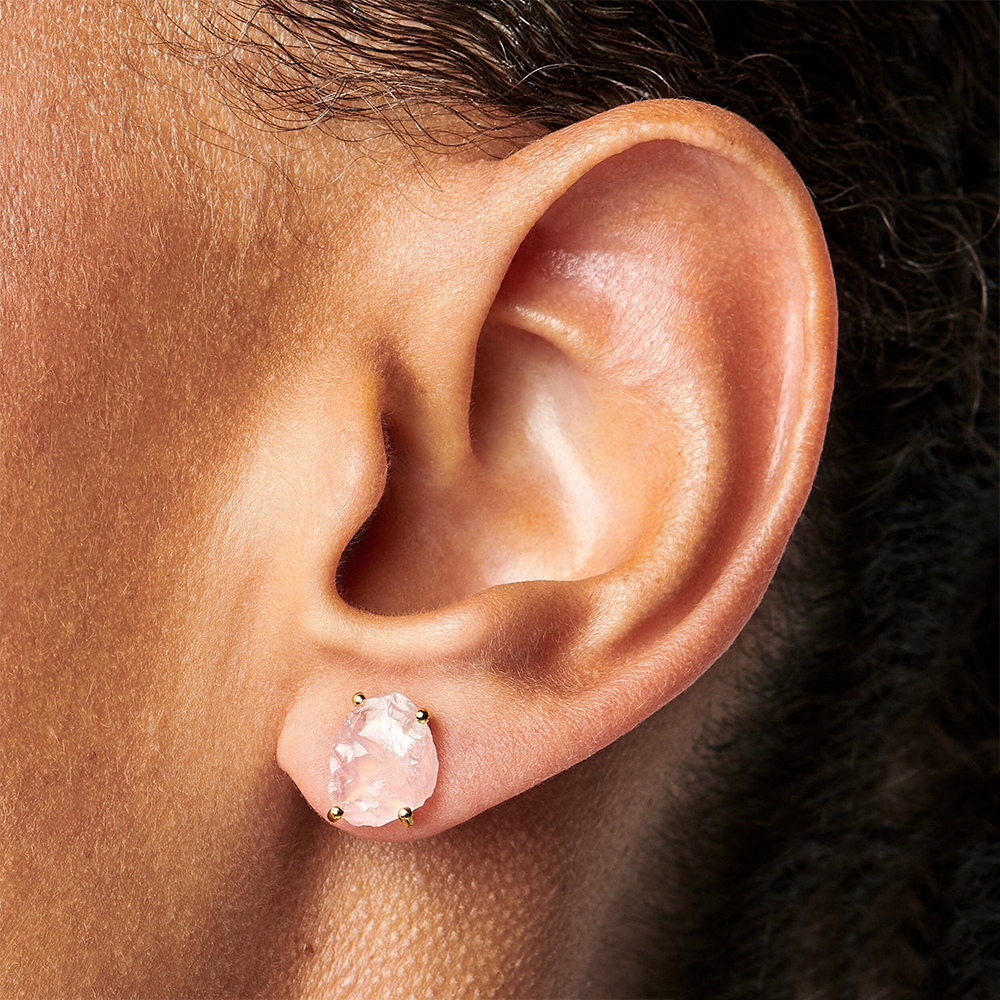 Raw Crystal Studs - Rose Quartz Studs