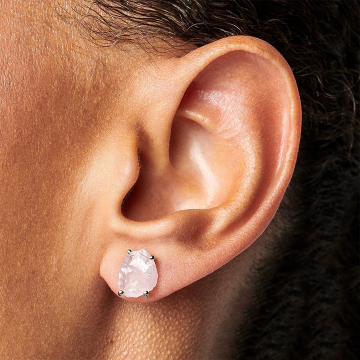 Raw Crystal Studs - Rose Quartz Studs