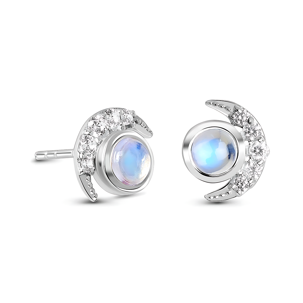 Moonstone / White Topaz Earrings - Moonlighters Studs